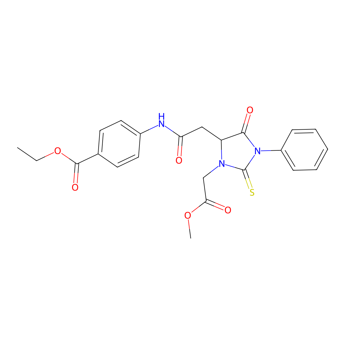 Ethyl 4-({[3-(2-methoxy-2-oxoethyl)-5-oxo-1-phenyl-2-thioxoimidazolidin-4-yl]acetyl}amino)benzoate molecular structure, CAS 1023919-80-3