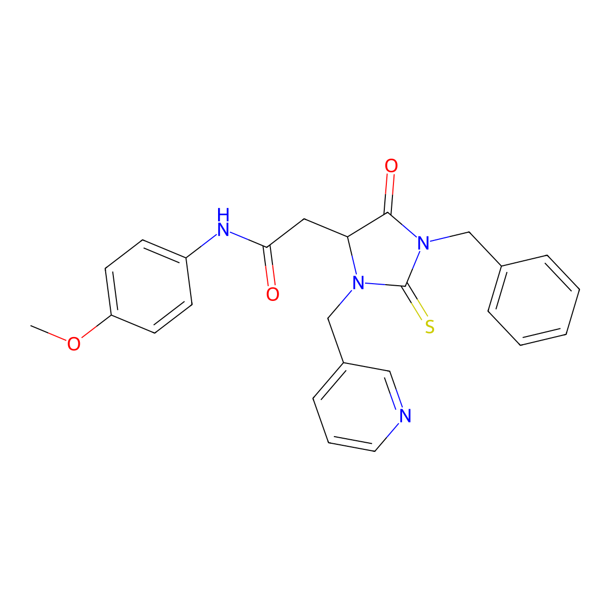 2-[1-benzyl-5-oxo-3-(3-pyridinylmethyl)-2-thioxo-4-imidazolidinyl]-N-(4-methoxyphenyl)acetamide molecular structure, CAS 1023920-05-9