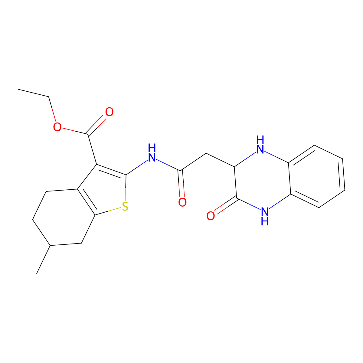 Ethyl 6-methyl-2-(2-(3-oxo-1,2,3,4-tetrahydroquinoxalin-2-yl)acetamido)-4,5,6,7-tetrahydrobenzo[b]thiophene-3-carboxylate molecular structure, CAS 1023921-19-8