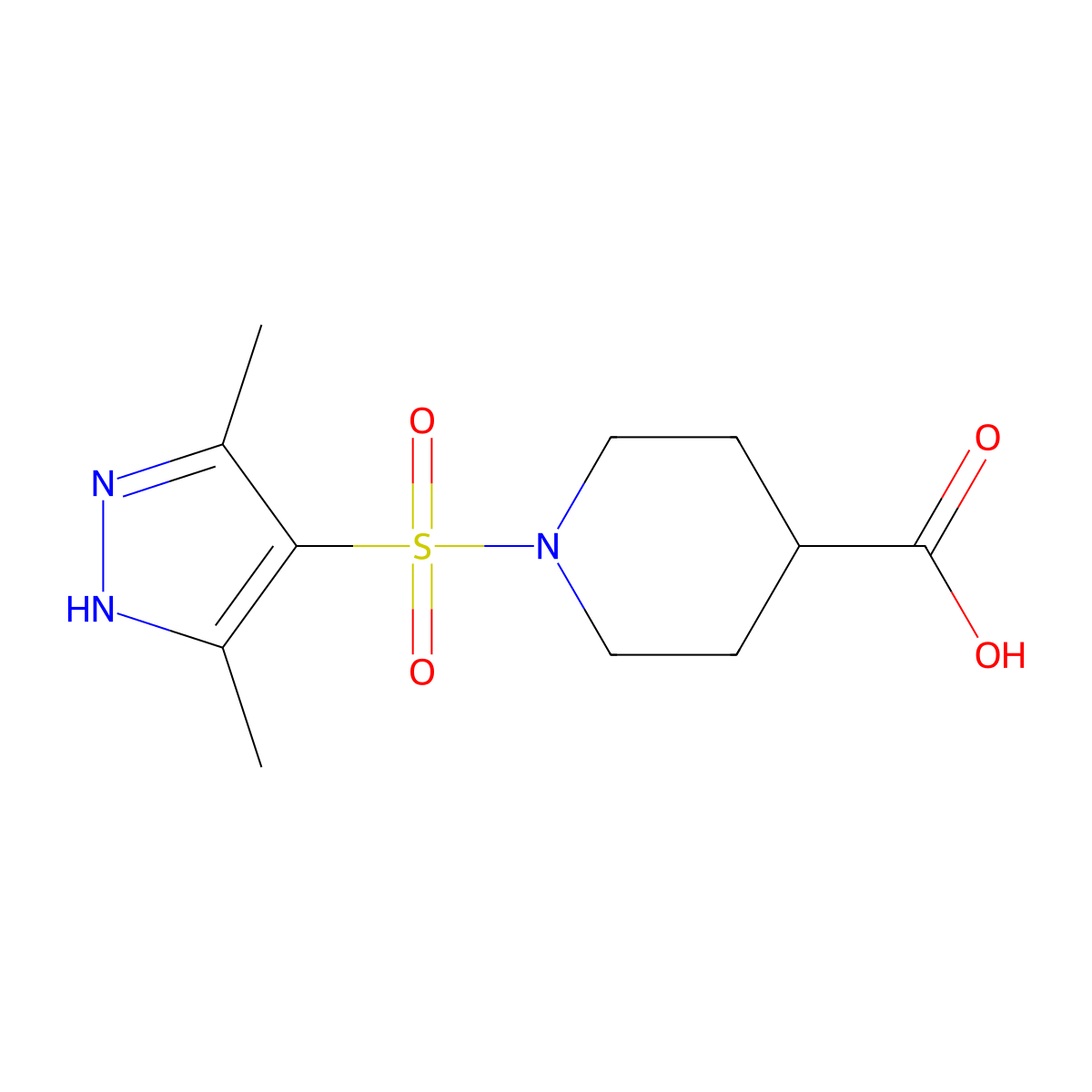 1-[(3,5-dimethyl-1H-pyrazol-4-yl)sulfonyl]piperidine-4-carboxylic acid molecular structure, CAS 1023930-69-9