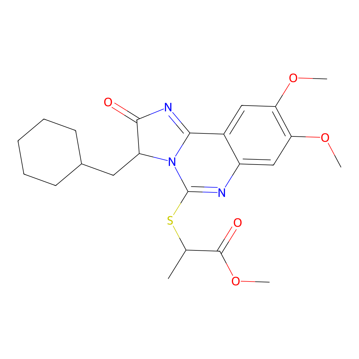 Methyl 2-{[3-(cyclohexylmethyl)-8,9-dimethoxy-2-oxo-2,3-dihydroimidazo[1,2-c]quinazolin-5-yl]sulfanyl}propanoate molecular structure, CAS 1023949-52-1