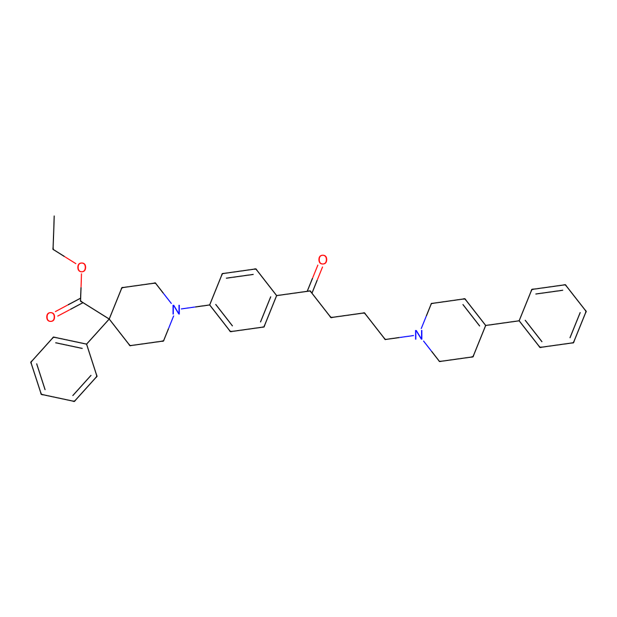 Isonipecotic acid, 4-phenyl-1-(p-(4-(4-phenyl-1,2,5,6-tetrahydro-1-pyridyl)butyryl)phenyl)-, ethyl ester molecular structure, CAS 102395-70-0