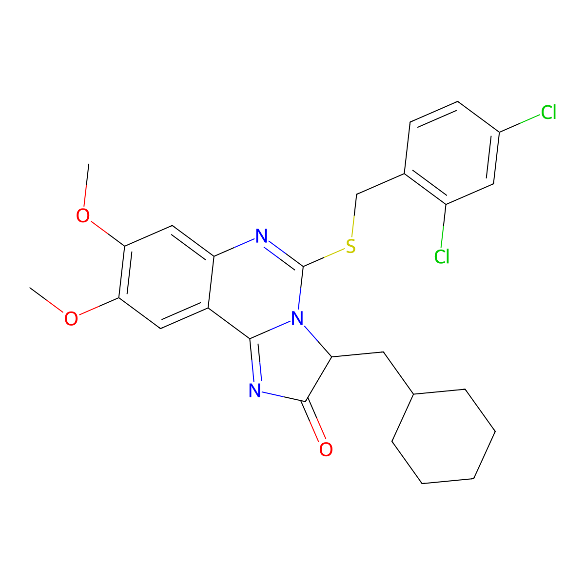 3-(cyclohexylmethyl)-5-[(2,4-dichlorobenzyl)sulfanyl]-8,9-dimethoxyimidazo[1,2-c]quinazolin-2(3H)-one molecular structure, CAS 1023963-21-4