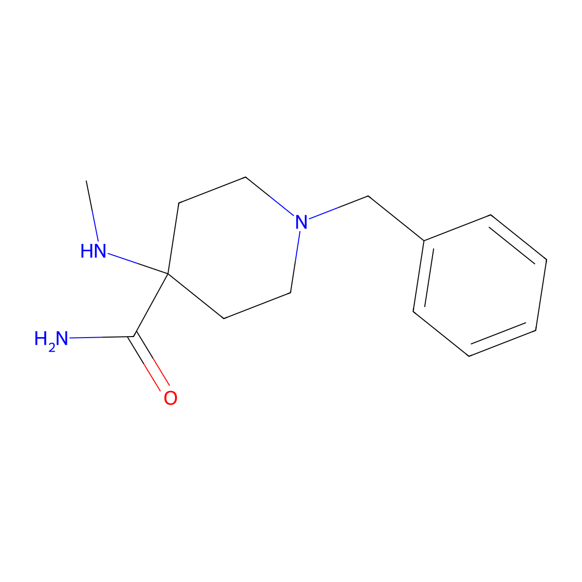 1-Benzyl-4-(methylamino)piperidine-4-carboxamide molecular structure, CAS 1024-11-9