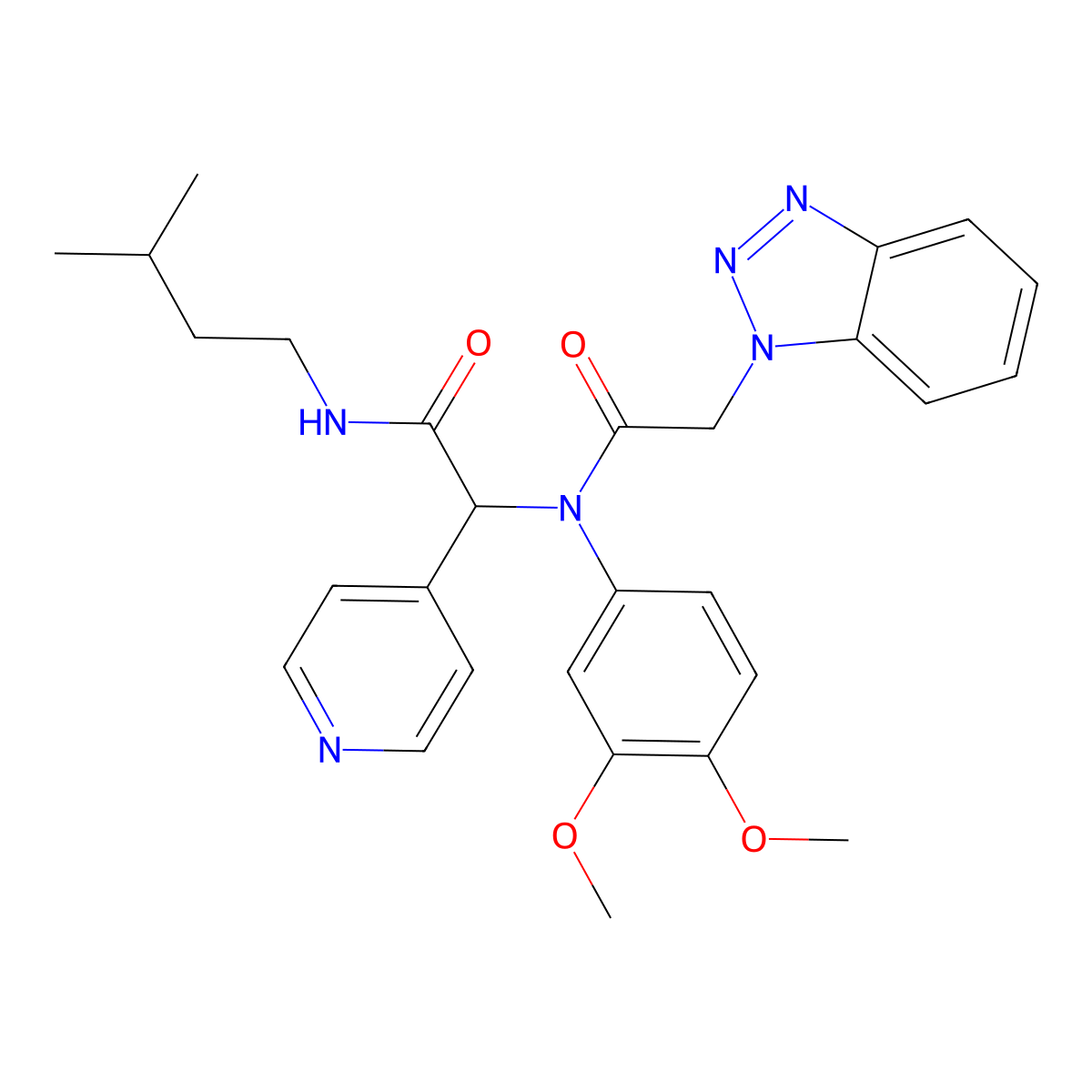 N-(3,4-Dimethoxyphenyl)-N-[2-[(3-methylbutyl)amino]-2-oxo-1-(4-pyridinyl)ethyl]-1H-benzotriazole-1-acetamide molecular structure, CAS 1024006-12-9