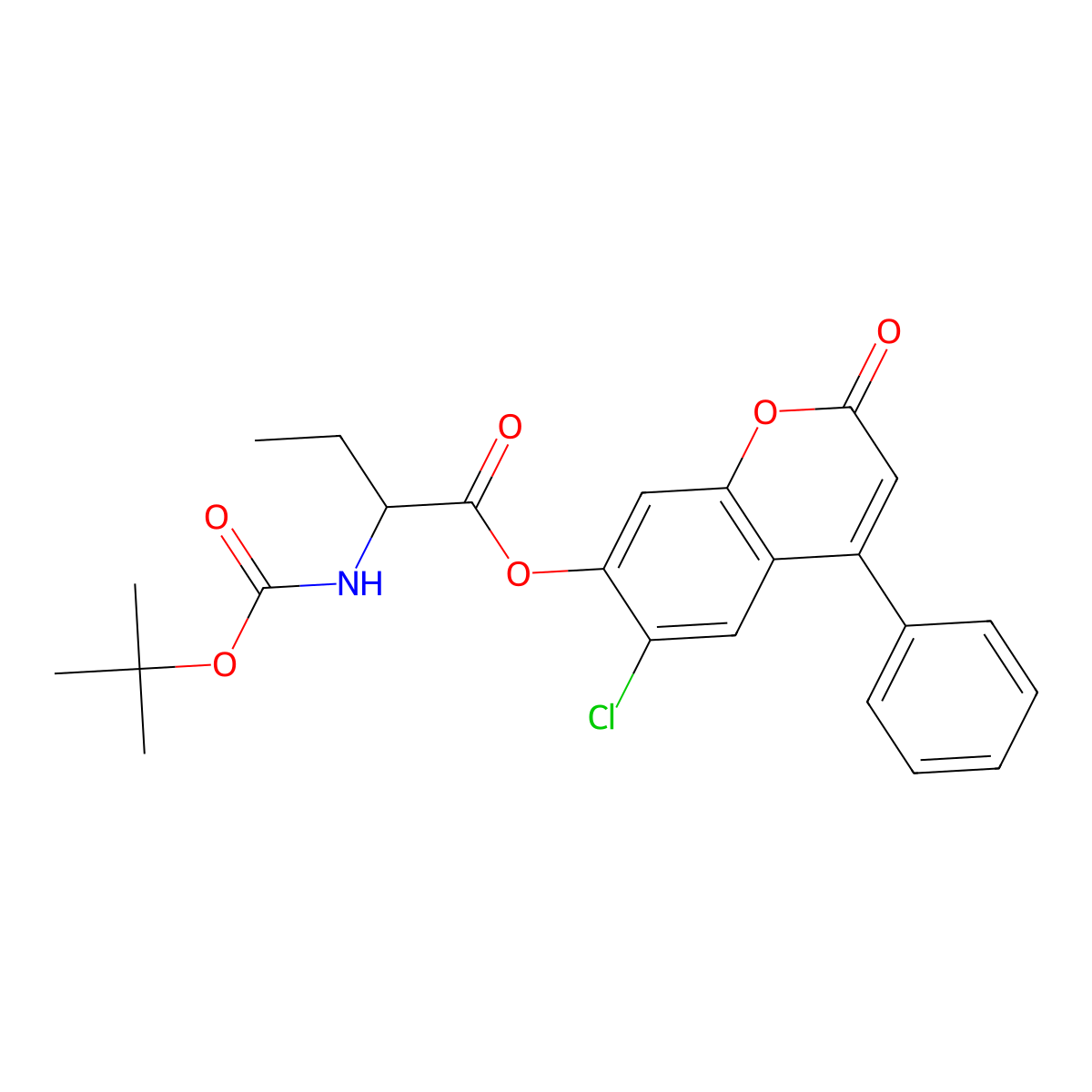 6-chloro-2-oxo-4-phenyl-2H-chromen-7-yl 2-[(tert-butoxycarbonyl)amino]butanoate molecular structure, CAS 1024012-00-7
