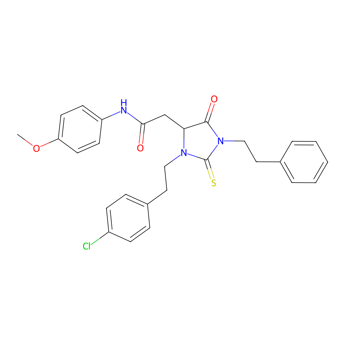 2-{3-[2-(4-chlorophenyl)ethyl]-5-oxo-1-(2-phenylethyl)-2-thioxoimidazolidin-4-yl}-N-(4-methoxyphenyl)acetamide molecular structure, CAS 1024012-93-8