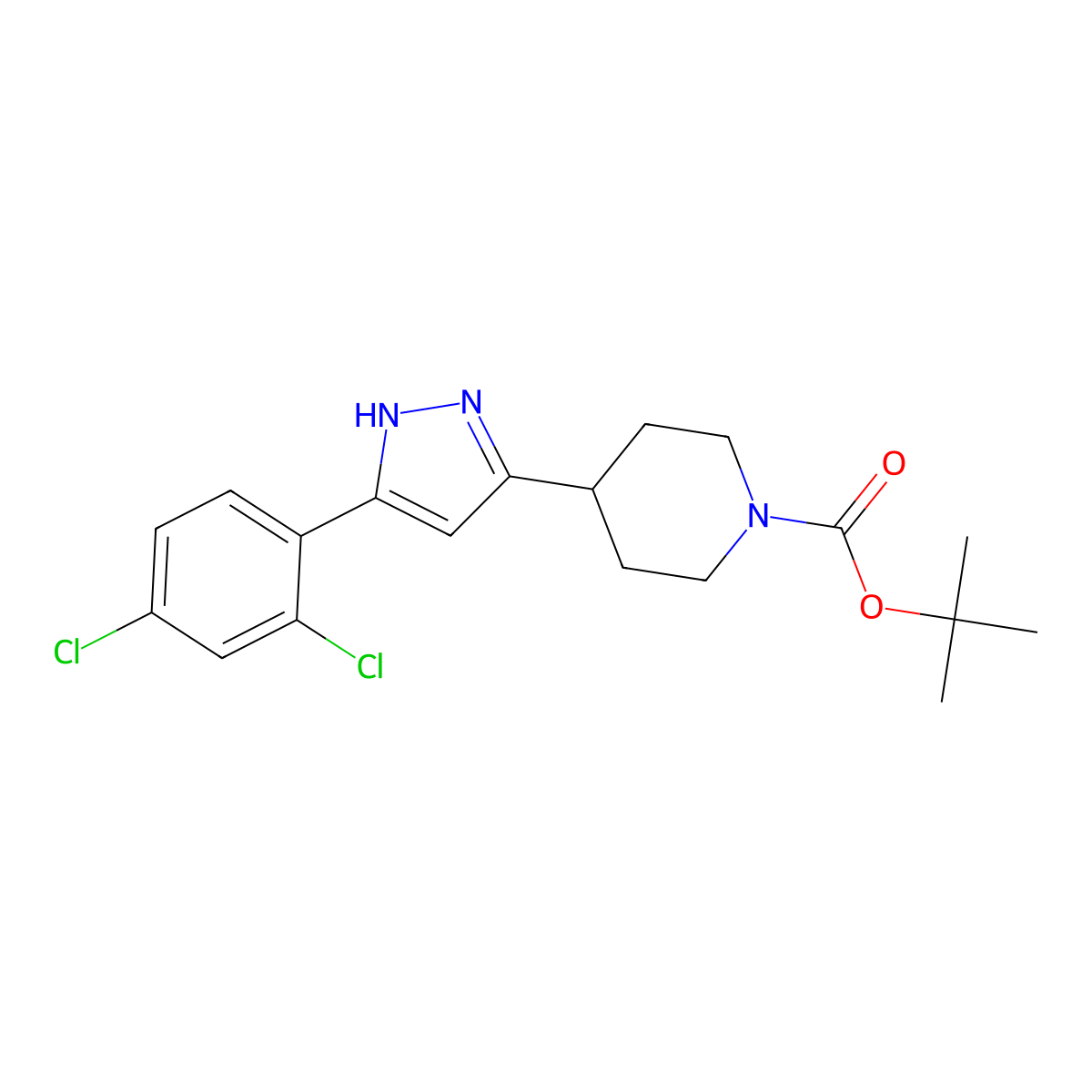 tert-butyl 4-[5-(2,4-dichlorophenyl)-1H-pyrazol-3-yl]tetrahydro-1(2H)-pyridinecarboxylate molecular structure, CAS 1024014-25-2