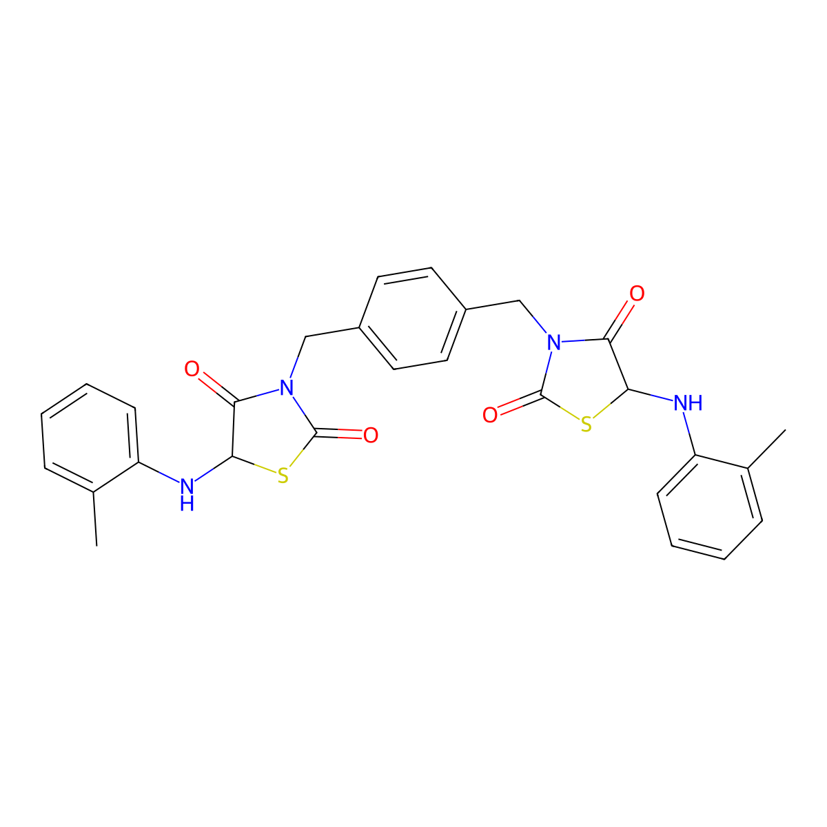 3,3'-(Benzene-1,4-diyldimethanediyl)bis{5-[(2-methylphenyl)amino]-1,3-thiazolidine-2,4-dione} molecular structure, CAS 1024017-86-4
