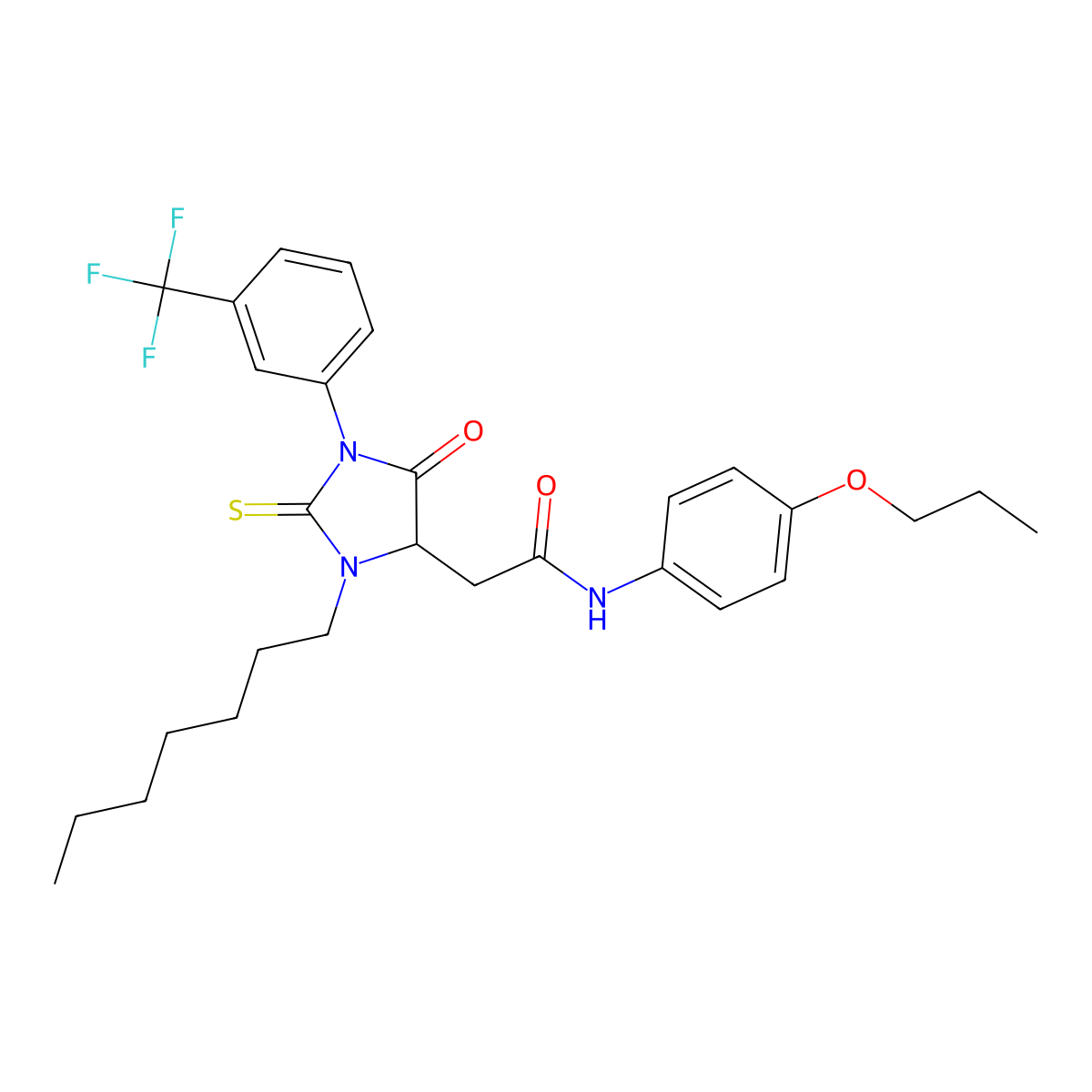 2-{3-heptyl-5-oxo-2-thioxo-1-[3-(trifluoromethyl)phenyl]imidazolidin-4-yl}-N-(4-propoxyphenyl)acetamide molecular structure, CAS 1024018-17-4