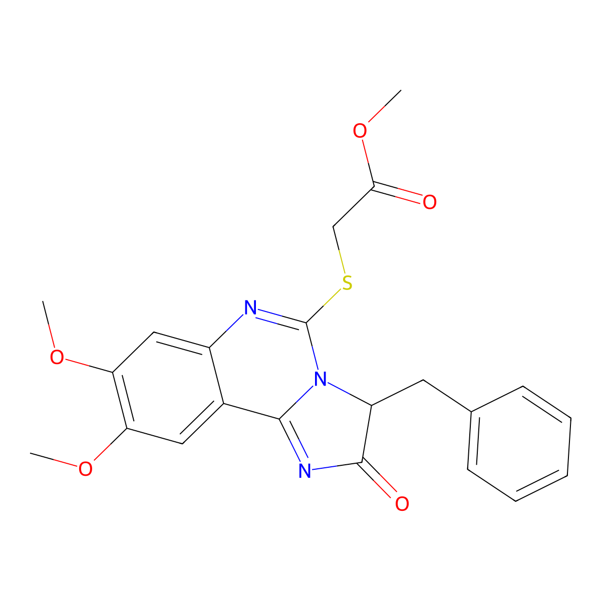 Methyl 2-[(3-benzyl-8,9-dimethoxy-2-oxo-2,3-dihydroimidazo[1,2-c]quinazolin-5-yl)sulfanyl]acetate molecular structure, CAS 1024018-19-6