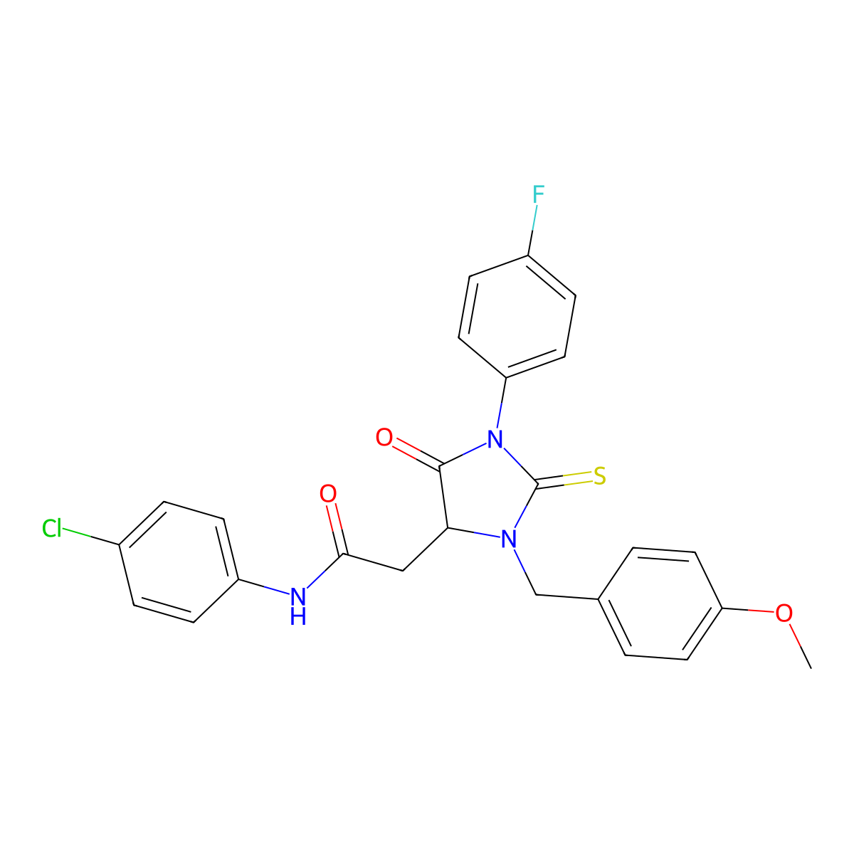 N-(4-chlorophenyl)-2-[1-(4-fluorophenyl)-3-(4-methoxybenzyl)-5-oxo-2-thioxoimidazolidin-4-yl]acetamide molecular structure, CAS 1024018-27-6
