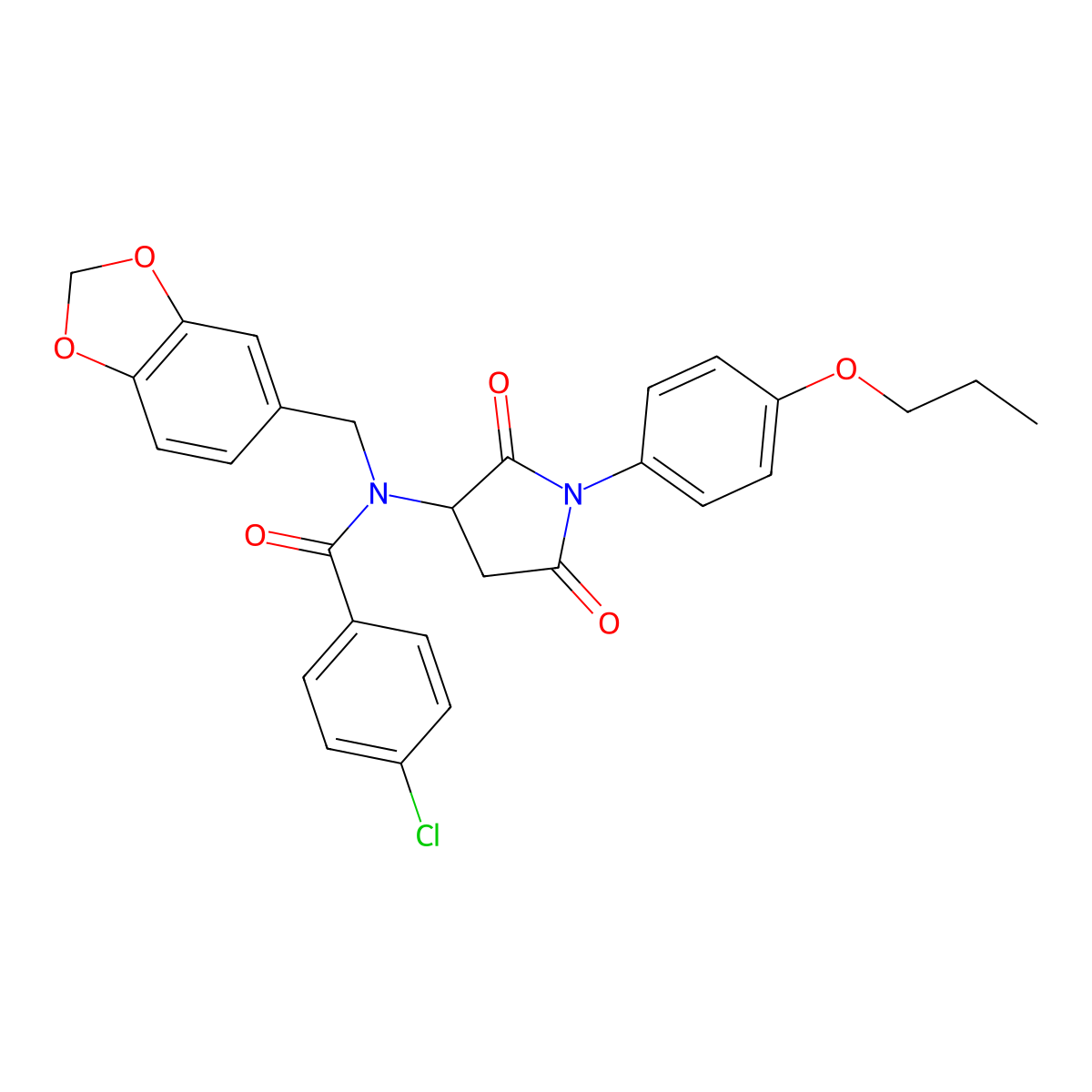 N-(1,3-benzodioxol-5-ylmethyl)-4-chloro-N-[2,5-dioxo-1-(4-propoxyphenyl)pyrrolidin-3-yl]benzamide molecular structure, CAS 1024018-47-0