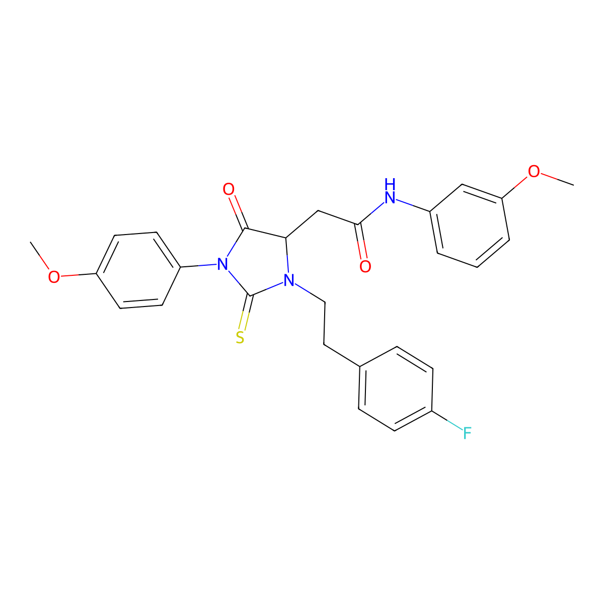 3-(2-(4-Fluorophenyl)ethyl)-N-(3-methoxyphenyl)-1-(4-methoxyphenyl)-5-oxo-2-thioxo-4-imidazolidineacetamide molecular structure, CAS 1024018-71-0
