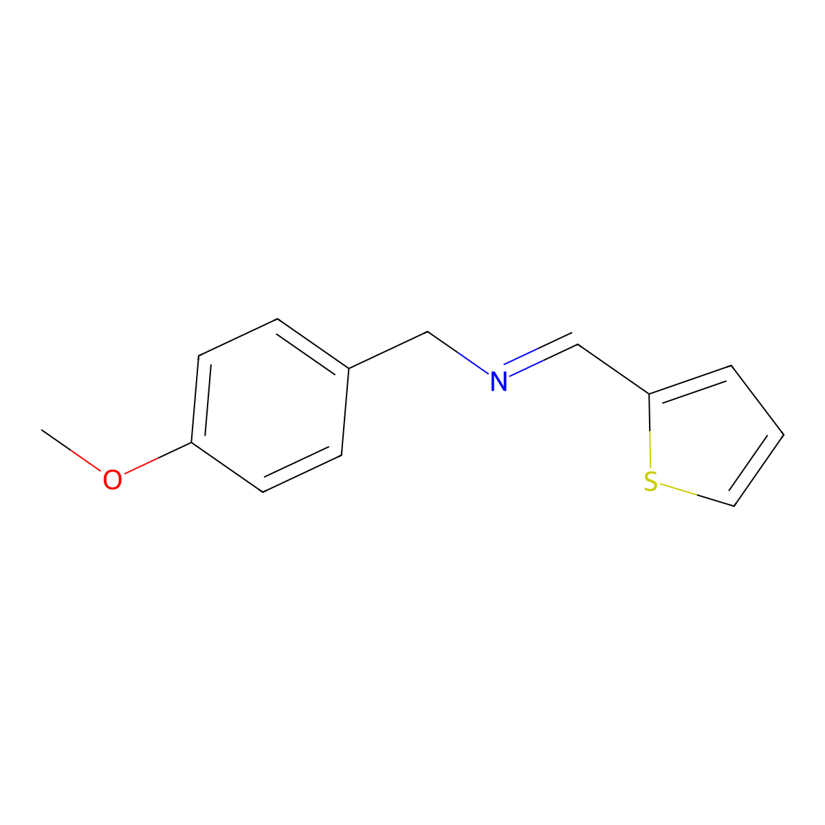 (E)-[(4-methoxyphenyl)methyl][(thiophen-2-yl)methylidene]amine molecular structure, CAS 1024019-23-5