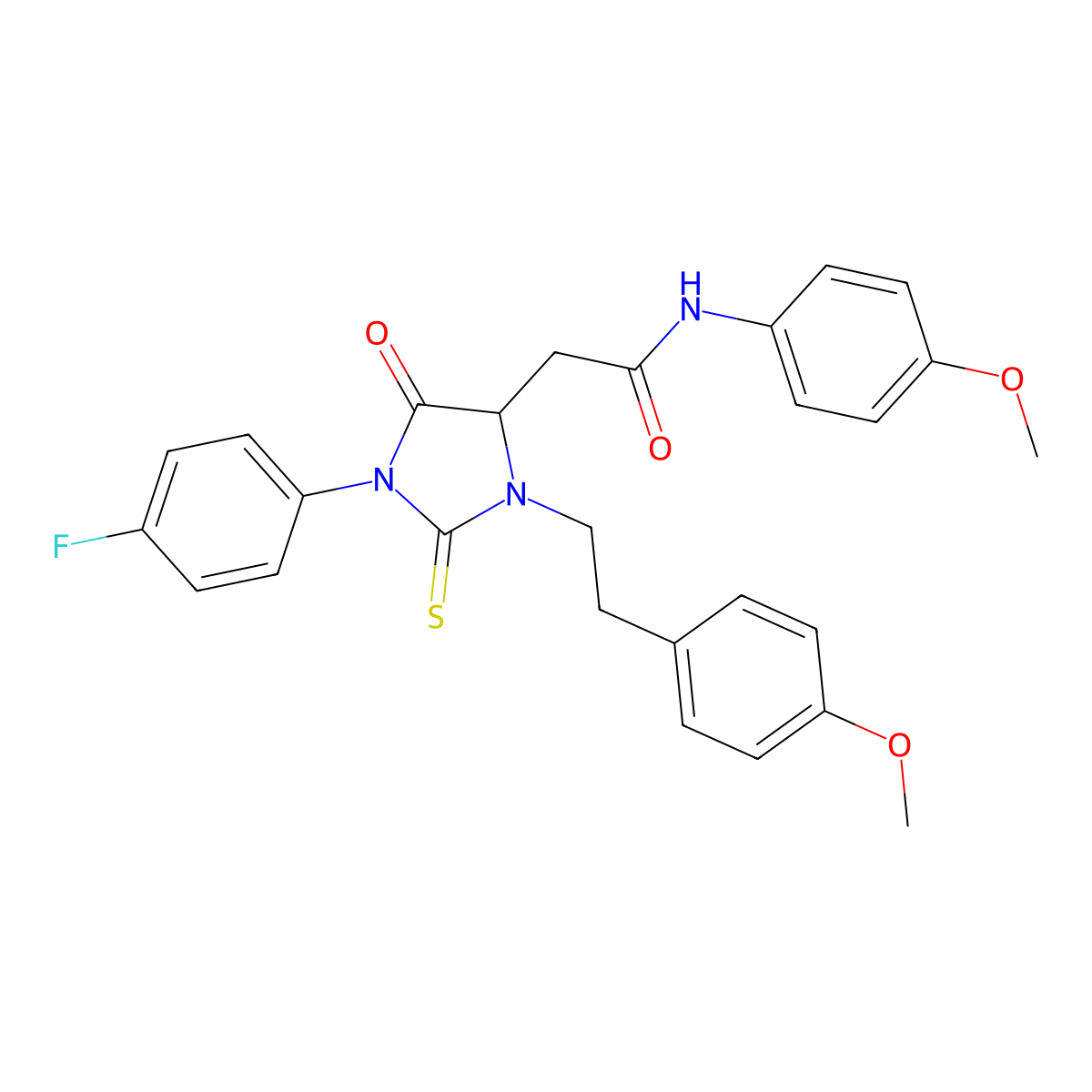 2-{1-(4-fluorophenyl)-3-[2-(4-methoxyphenyl)ethyl]-5-oxo-2-thioxoimidazolidin-4-yl}-N-(4-methoxyphenyl)acetamide molecular structure, CAS 1024020-04-9