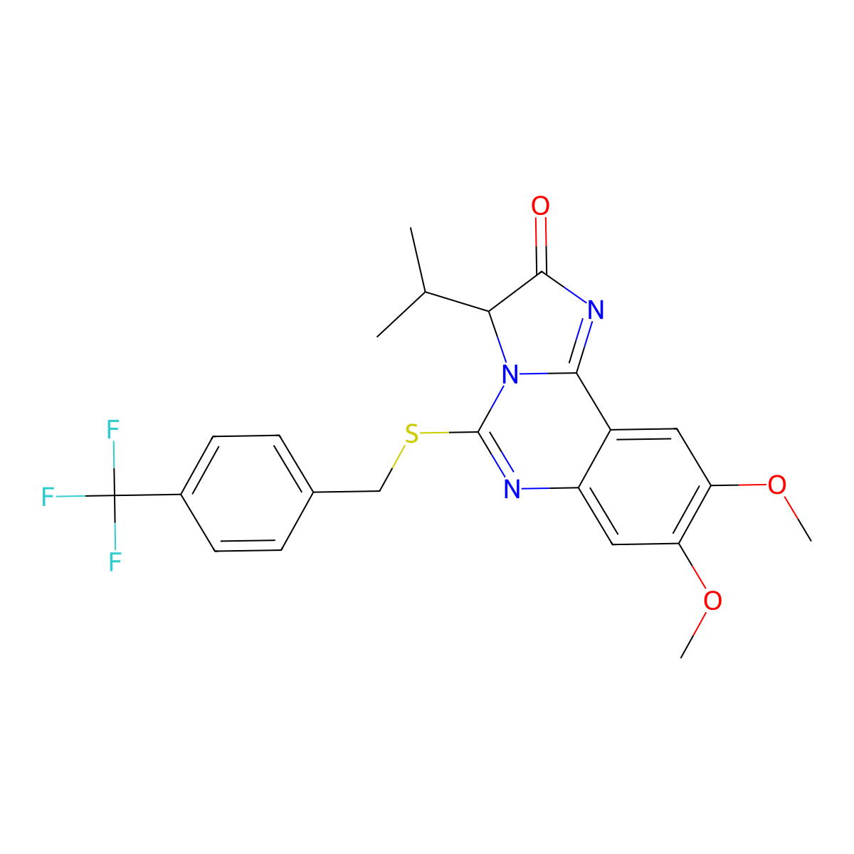 3-isopropyl-8,9-dimethoxy-5-{[4-(trifluoromethyl)benzyl]sulfanyl}imidazo[1,2-c]quinazolin-2(3H)-one molecular structure, CAS 1024020-20-9