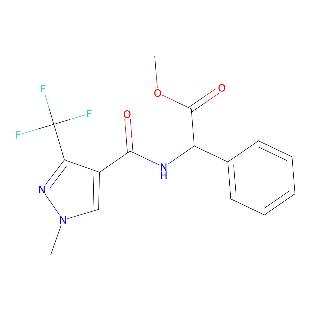 methyl 2-({[1-methyl-3-(trifluoromethyl)-1H-pyrazol-4-yl]carbonyl}amino)-2-phenylacetate molecular structure, CAS 1024020-32-3