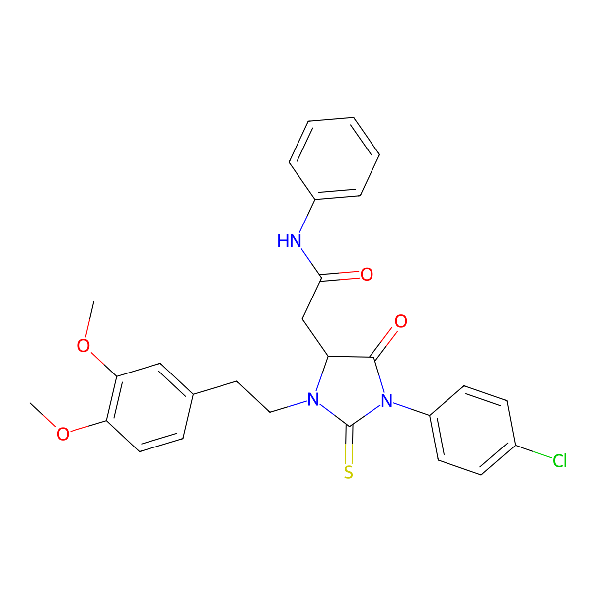 2-{1-(4-chlorophenyl)-3-[2-(3,4-dimethoxyphenyl)ethyl]-5-oxo-2-thioxoimidazolidin-4-yl}-N-phenylacetamide molecular structure, CAS 1024020-40-3