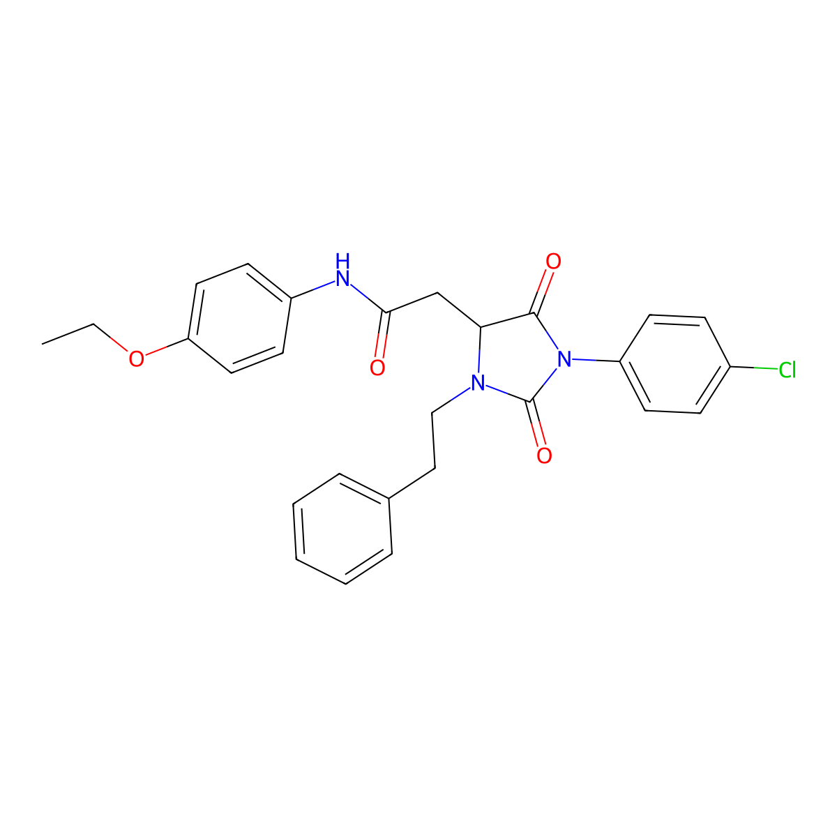 2-[1-(4-chlorophenyl)-2,5-dioxo-3-(2-phenylethyl)imidazolidin-4-yl]-N-(4-ethoxyphenyl)acetamide molecular structure, CAS 1024023-23-1