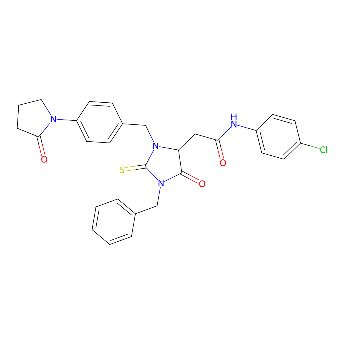 2-[1-benzyl-5-oxo-3-[[4-(2-oxopyrrolidin-1-yl)phenyl]methyl]-2-sulfanylideneimidazolidin-4-yl]-N-(4-chlorophenyl)acetamide molecular structure, CAS 1024024-82-5