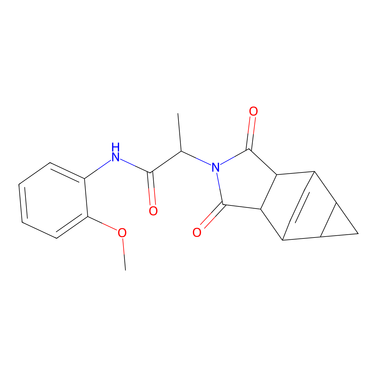 2-(1,3-dioxooctahydro-4,6-ethenocyclopropa[f]isoindol-2(1H)-yl)-N-(2-methoxyphenyl)propanamide molecular structure, CAS 1024026-79-6