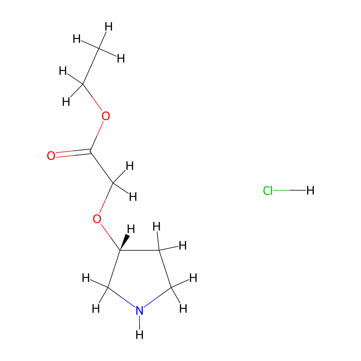 (R)-ethyl 2-(pyrrolidin-3-yloxy)acetate hydrochloride molecular structure, CAS 1024038-23-0