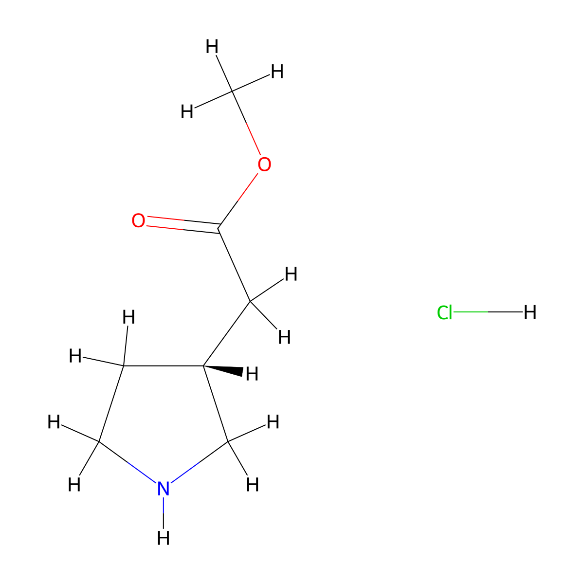 Methyl (R)-pyrrolidine-3-acetate hydrochloride molecular structure, CAS 1024038-31-0