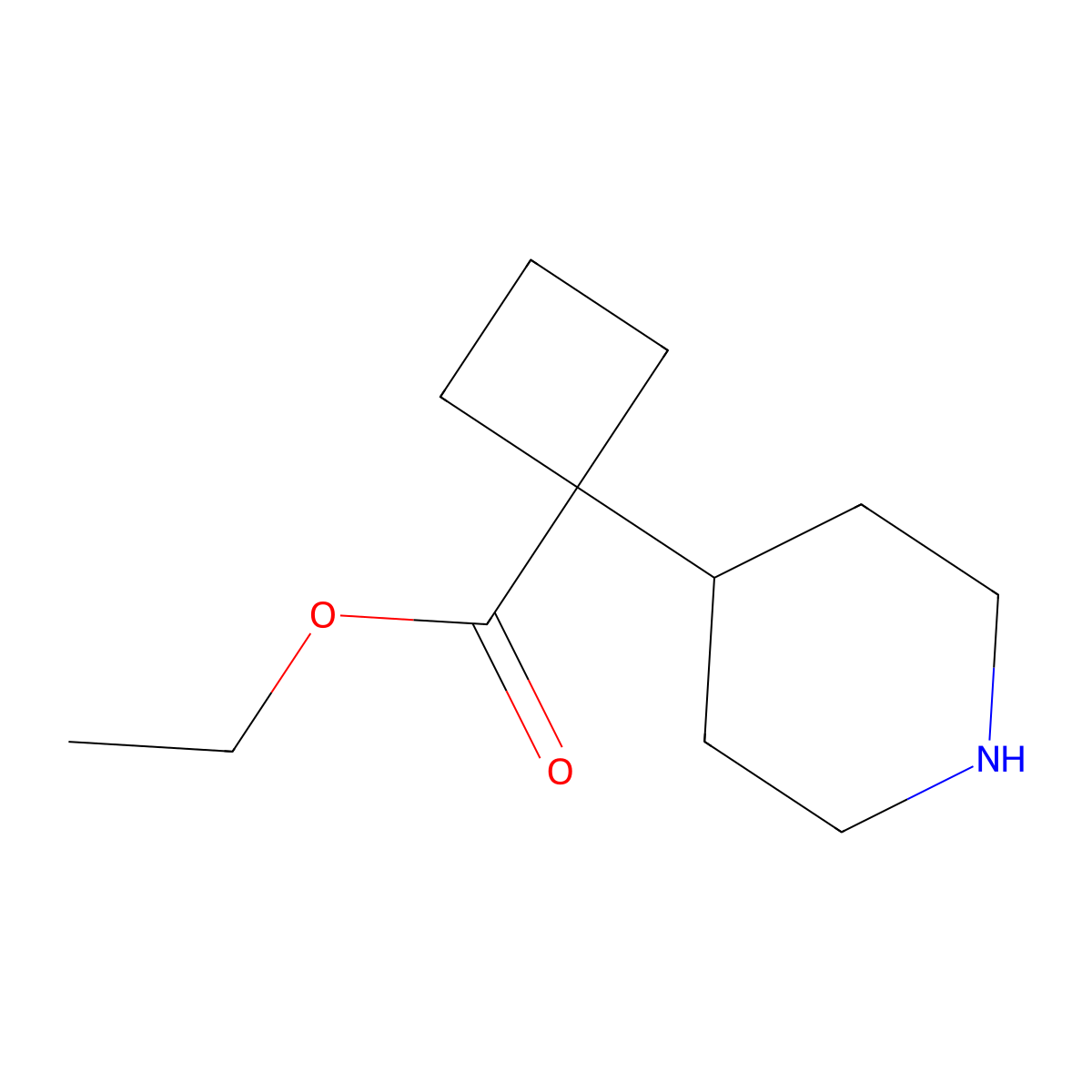 Ethyl 1-(piperidin-4-yl)cyclobutane-1-carboxylate molecular structure, CAS 1024038-47-8