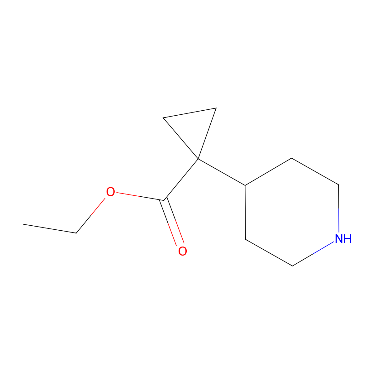 Ethyl 1-(piperidin-4-yl)cyclopropane-1-carboxylate molecular structure, CAS 1024038-48-9
