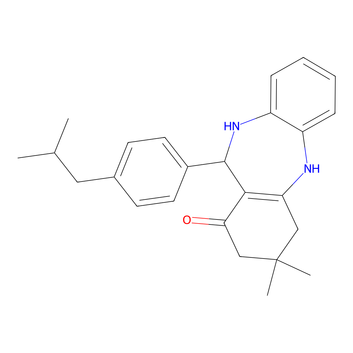 9,9-dimethyl-6-[4-(2-methylpropyl)phenyl]-6,8,10,11-tetrahydro-5H-benzo[b][1,4]benzodiazepin-7-one molecular structure, CAS 1024046-96-5