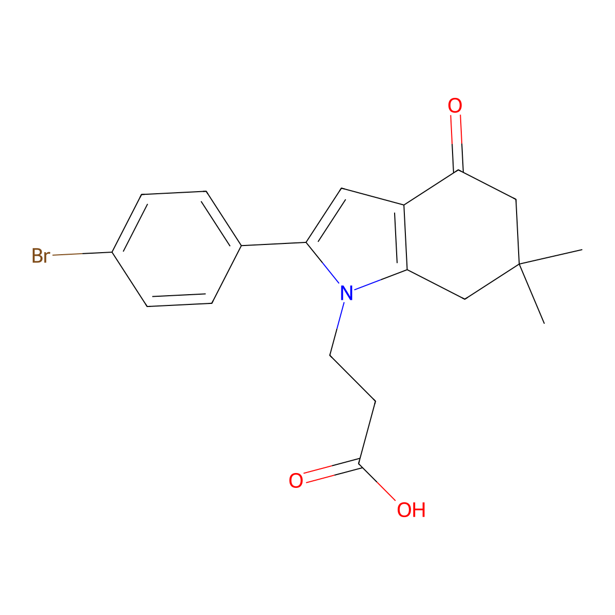 3-[2-(4-bromophenyl)-6,6-dimethyl-4-oxo-5,7-dihydroindol-1-yl]propanoic Acid molecular structure, CAS 1024051-53-3