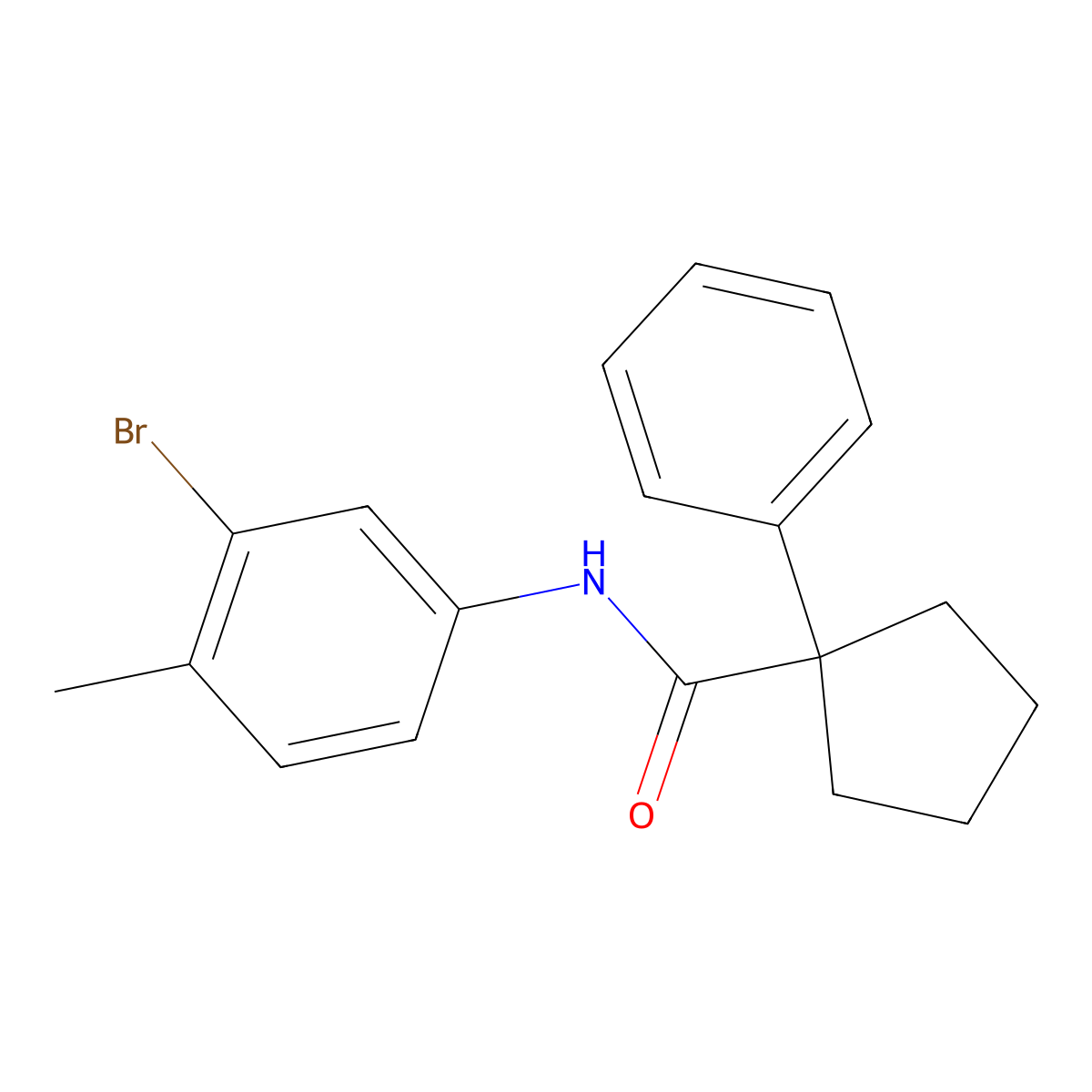 N-(3-bromo-4-methylphenyl)-1-phenylcyclopentane-1-carboxamide molecular structure, CAS 1024052-51-4