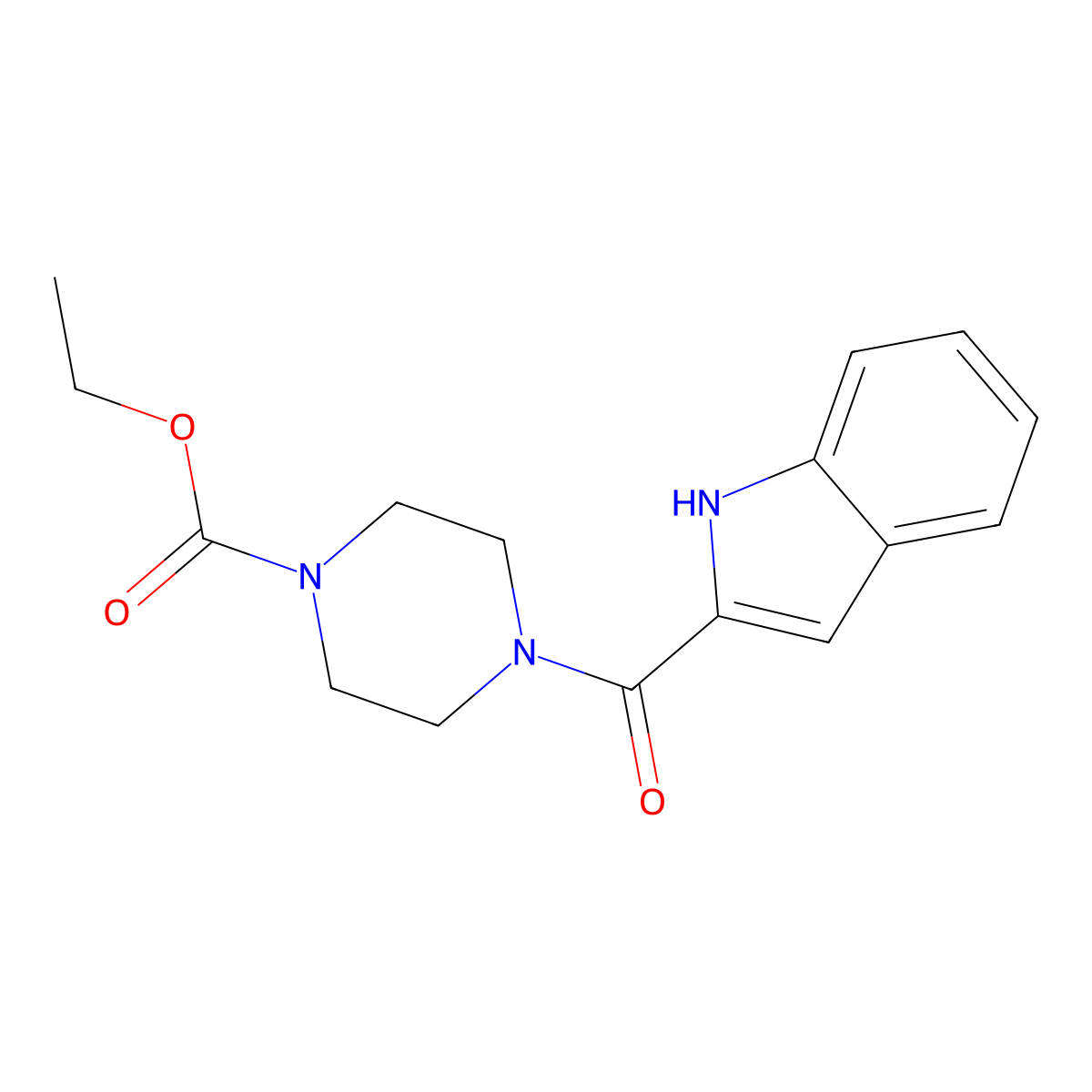 Ethyl 4-(1H-indole-2-carbonyl)piperazine-1-carboxylate molecular structure, CAS 1024061-54-8