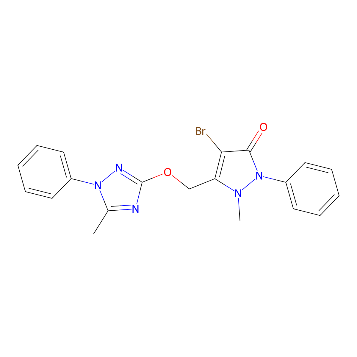 4-Bromo-1-methyl-5-[(5-methyl-1-phenyl-1,2,4-triazol-3-yl)oxymethyl]-2-phenylpyrazol-3-one molecular structure, CAS 1024068-64-1