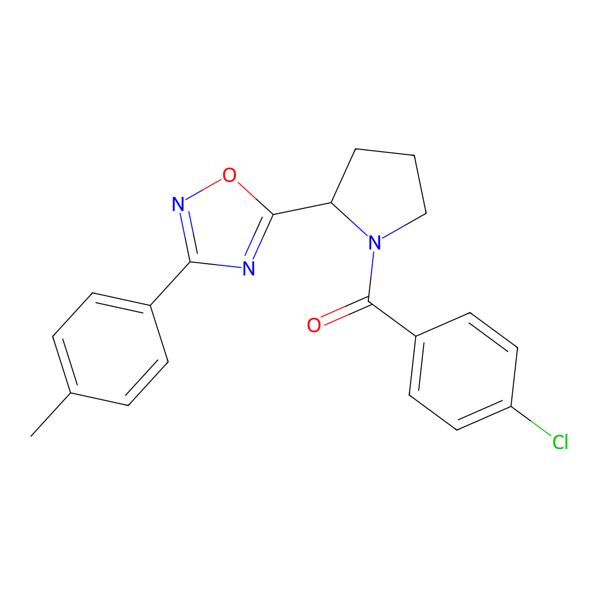 5-[1-(4-Chlorobenzoyl)pyrrolidin-2-yl]-3-(4-methylphenyl)-1,2,4-oxadiazole molecular structure, CAS 1024071-66-6