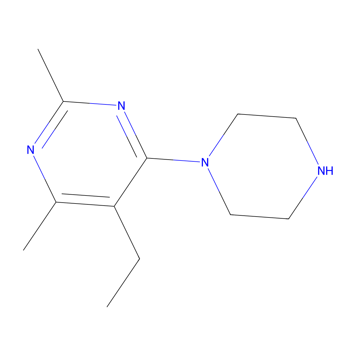 5-Ethyl-2,4-dimethyl-6-piperazin-1-yl-pyrimidine molecular structure, CAS 1024072-88-5