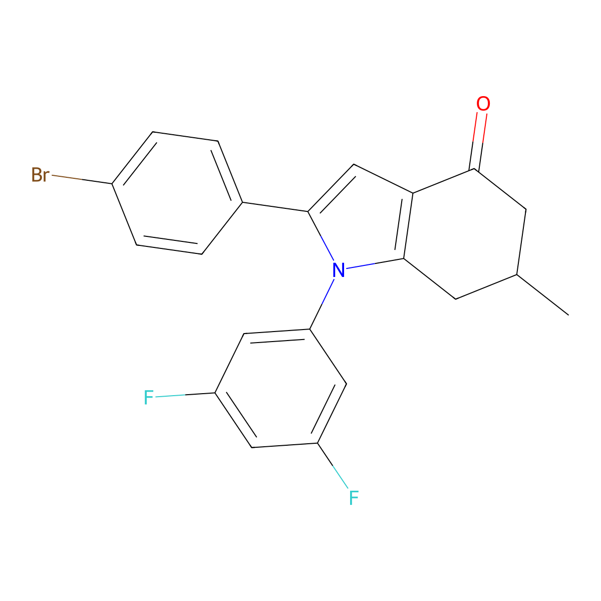 2-(4-bromophenyl)-1-(3,5-difluorophenyl)-6-methyl-6,7-dihydro-5H-indol-4-one molecular structure, CAS 1024075-25-9