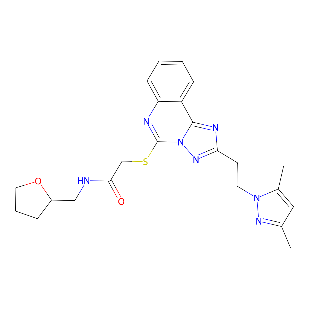 2-[[2-[2-(3,5-dimethylpyrazol-1-yl)ethyl]-[1,2,4]triazolo[1,5-c]quinazolin-5-yl]sulfanyl]-N-(oxolan-2-ylmethyl)acetamide molecular structure, CAS 1024075-76-0
