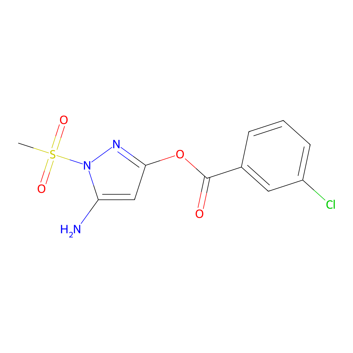 5-amino-1-(methylsulfonyl)-1H-pyrazol-3-yl 3-chlorobenzoate molecular structure, CAS 1024077-37-9