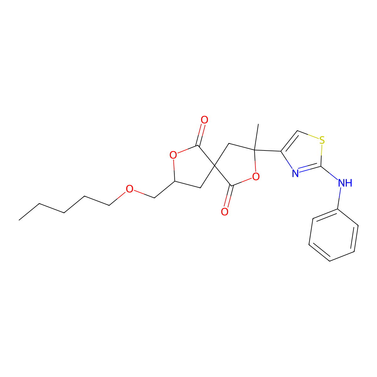 3-(2-Anilino-1,3-thiazol-4-yl)-3-methyl-8-[(pentyloxy)methyl]-2,7-dioxaspiro[4.4]nonane-1,6-dione molecular structure, CAS 1024078-84-9