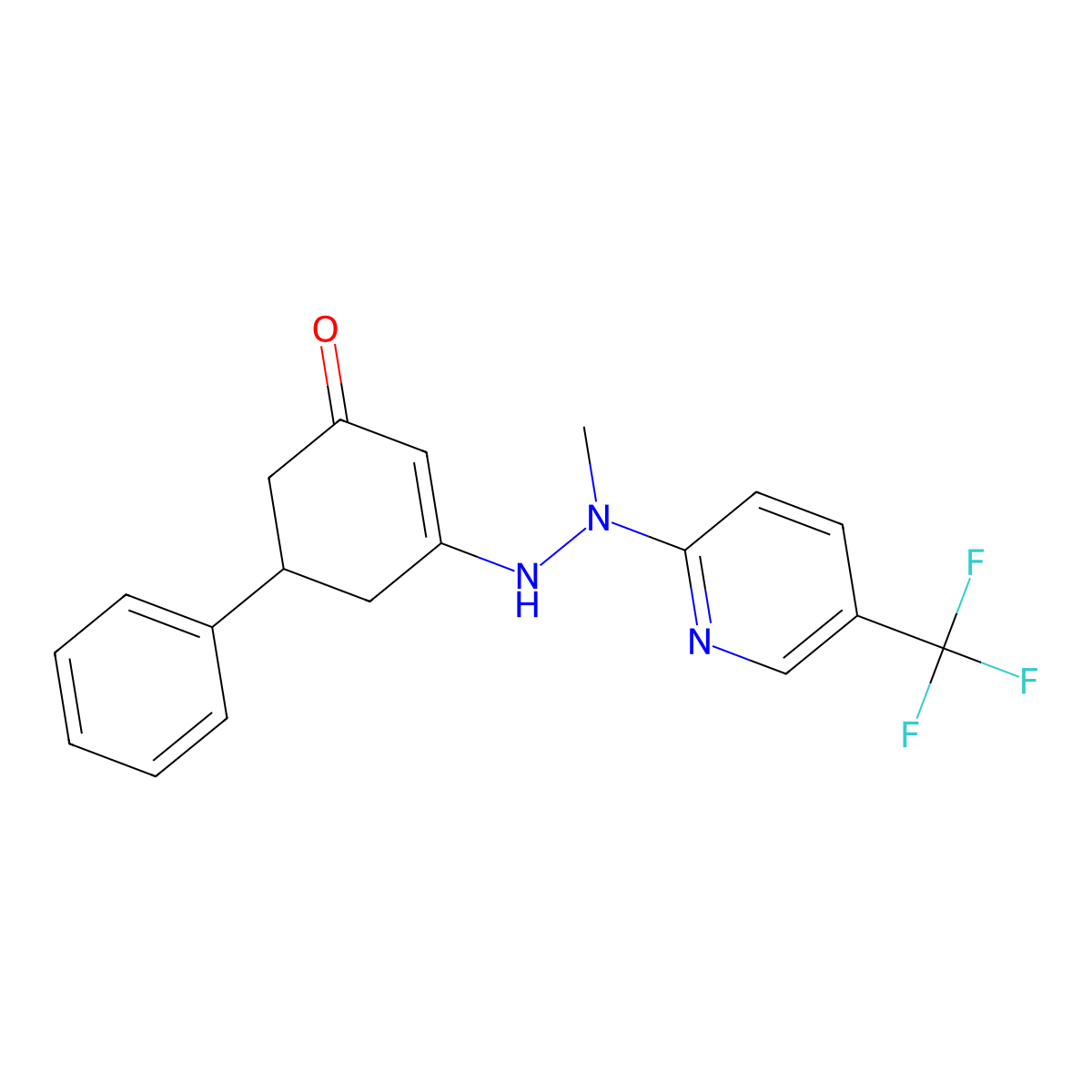 3-((Methyl(5-(trifluoromethyl)(2-pyridyl))amino)amino)-5-phenylcyclohex-2-EN-1-one molecular structure, CAS 1024079-16-0
