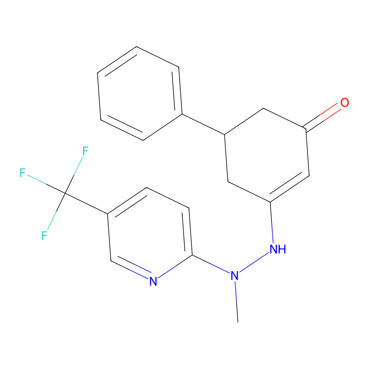 3-((Methyl(5-(trifluoromethyl)(2-pyridyl))amino)amino)-5-phenylcyclohex-2-EN-1-one molecular structure, CAS 1024079-16-0