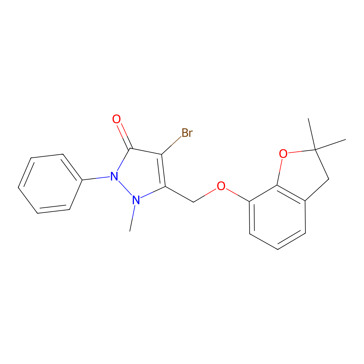 4-bromo-5-[(2,2-dimethyl-3H-1-benzofuran-7-yl)oxymethyl]-1-methyl-2-phenylpyrazol-3-one molecular structure, CAS 1024082-62-9
