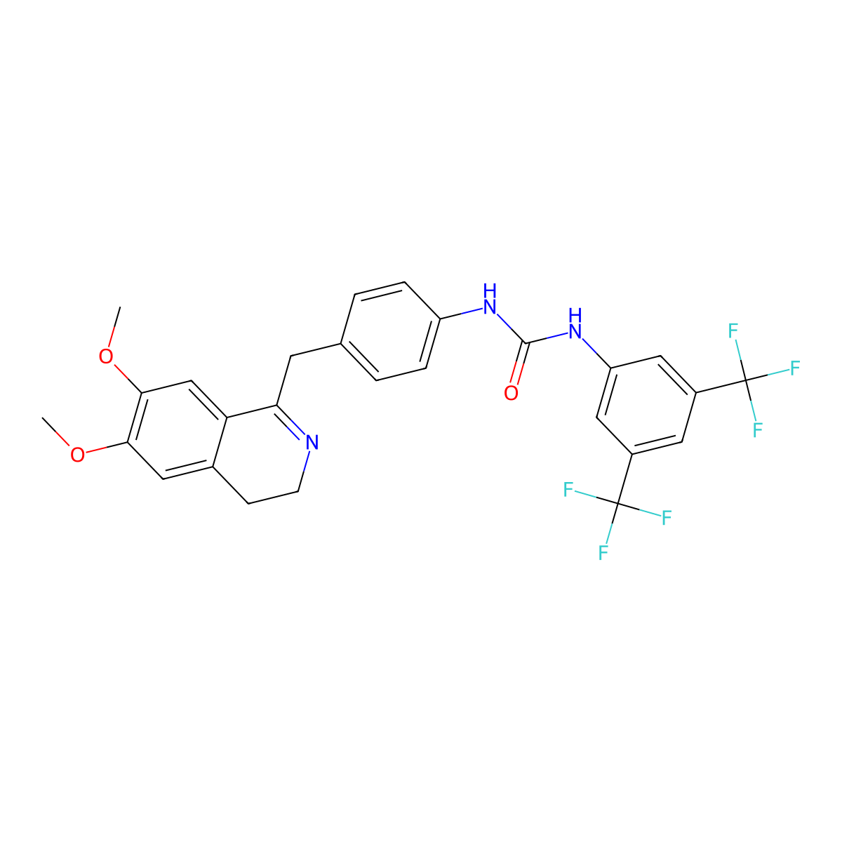 1-[3,5-Bis(trifluoromethyl)phenyl]-3-[4-[(6,7-dimethoxy-3,4-dihydroisoquinolin-1-yl)methyl]phenyl]urea molecular structure, CAS 1024082-65-2