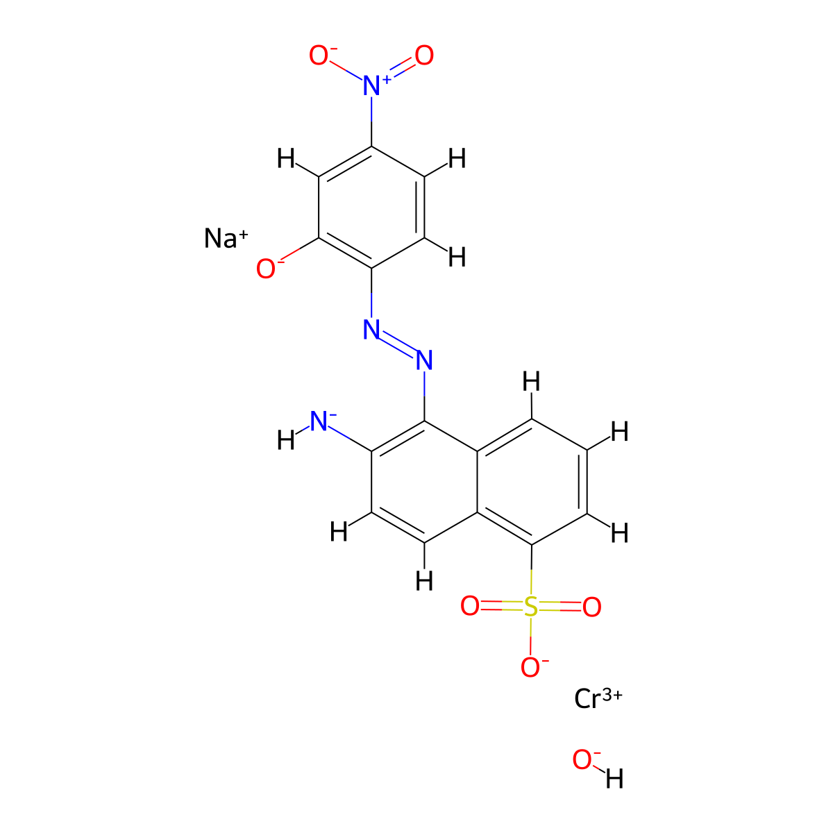 Chromate(1-), [6-(amino-kappaN)-5-[[2-(hydroxy-kappaO)-4-nitrophenyl]azo-kappaN1]-1-naphthalenesulfonato(3-)]hydroxy-, sodium, (T-4)- molecular structure, CAS 10241-21-1