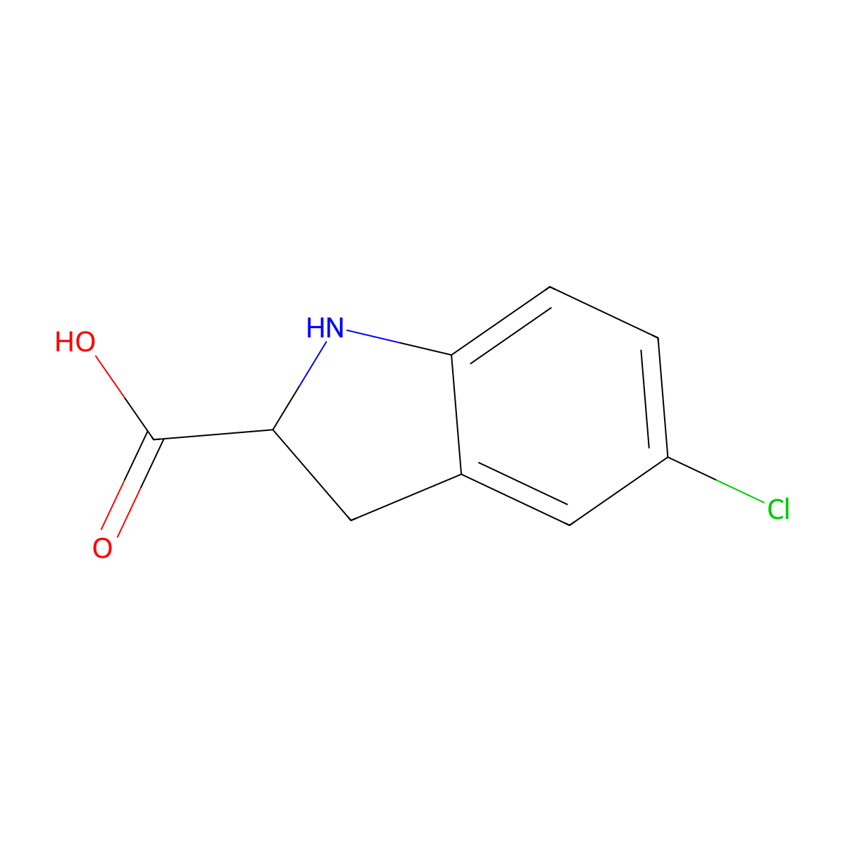 5-Chloroindoline-2-carboxylic acid molecular structure, CAS 10241-98-2