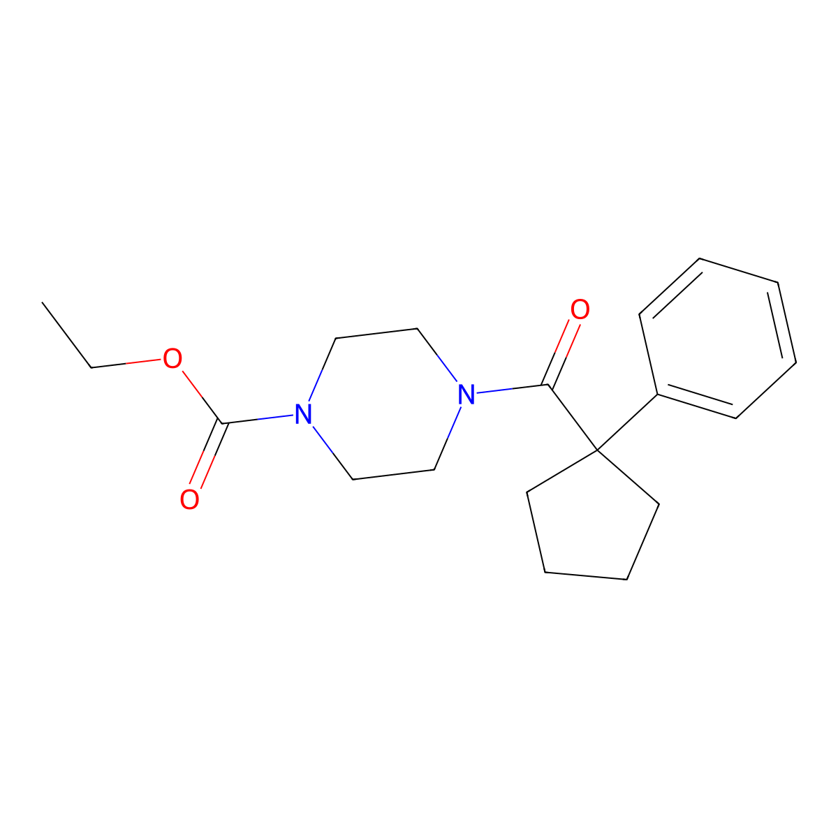 Ethyl 4-(1-phenylcyclopentanecarbonyl)piperazine-1-carboxylate molecular structure, CAS 1024114-60-0