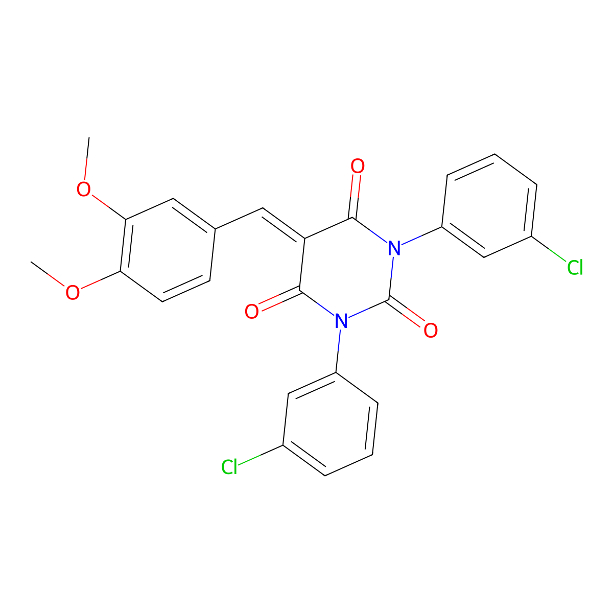 1,3-Bis(3-chlorophenyl)-5-[(3,4-dimethoxyphenyl)methylidene]-1,3-diazinane-2,4,6-trione molecular structure, CAS 1024120-45-3