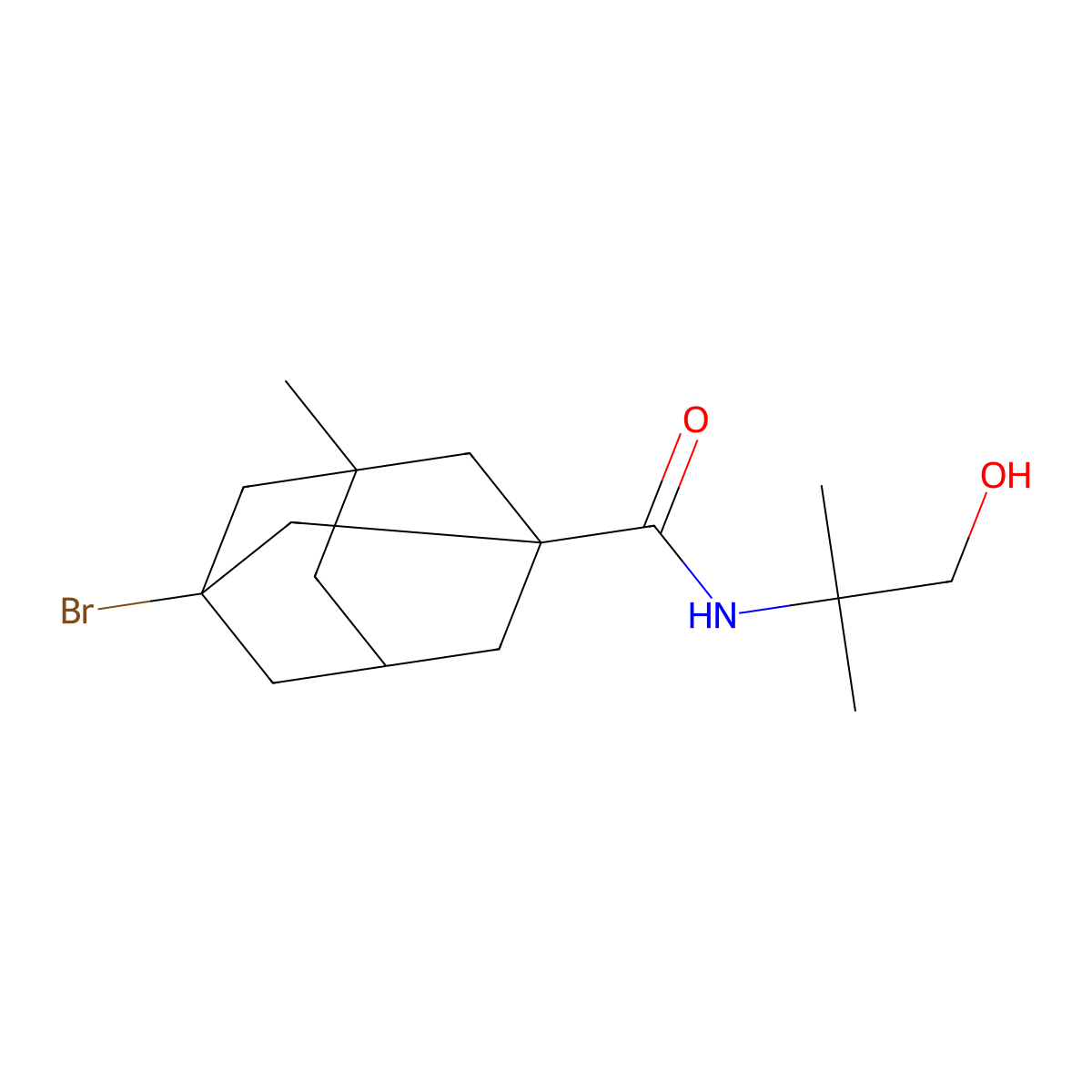 3-bromo-N-(1-hydroxy-2-methylpropan-2-yl)-5-methyladamantane-1-carboxamide molecular structure, CAS 1024124-11-5